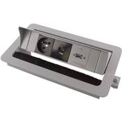 Boitier de Table Encastrable Multifonctions BTU Silver : Secteur, Chargeur, USB 5 m